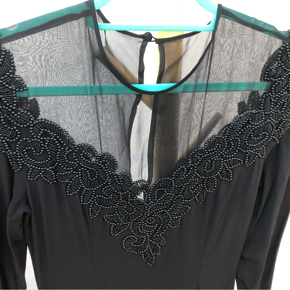 Vintage beaded sheer mesh Marie St. Claire size four long sleeve dress - Picture 7 of 16